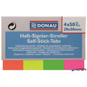   Jelölőcímke, papír, 4x50 lap, 20x50 mm, DONAU, vegyes szín