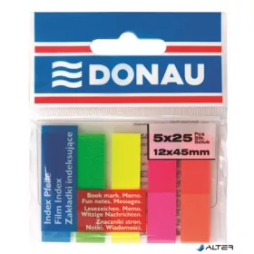   Jelölőcímke, műanyag, 5x25 lap, 12x45 mm, DONAU, neon szín
