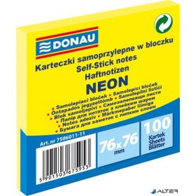   Öntapadó jegyzettömb, 76x76 mm, 100 lap, DONAU, neon sárga