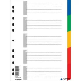 Regiszter, műanyag, A4, 5 részes, DONAU, színes