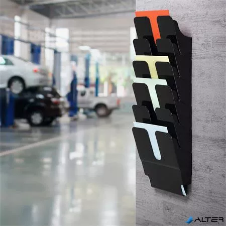 Prospektustartó, fali, álló, A4, DURABLE "FLEXIPLUS 6", fekete