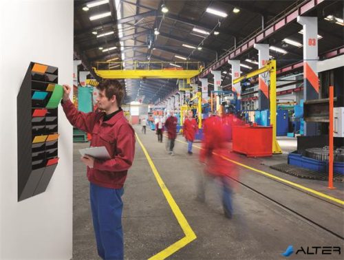 Prospektustartó, fali, álló, A4, DURABLE 'FLEXIBOXX 12', fekete