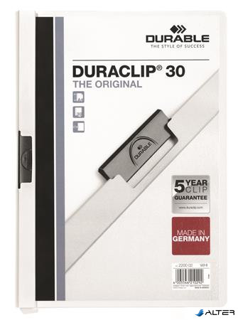 Gyorsfűző, klipes, A4, DURABLE "DURACLIP® 30", fehér