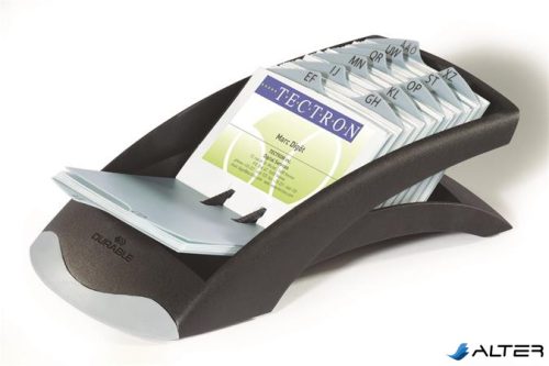 Névjegykártyatartó, műanyag, 200 db-os, A-Z regiszterrel, fekvő, DURABLE, "VISIFIX®", fekete