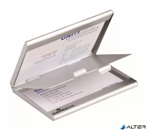 Névjegykártyatartó tárca, fém, 20 db-os, DURABLE "CARD BOX DUO", ezüst