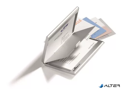 Névjegykártyatartó tárca, fém, 20 db-os, DURABLE "CARD BOX DUO", ezüst