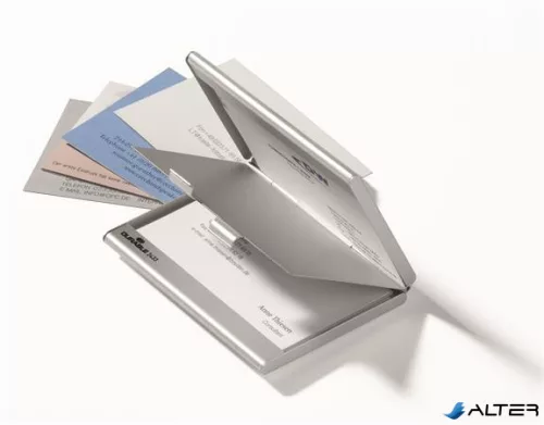 Névjegykártyatartó tárca, fém, 20 db-os, DURABLE "CARD BOX DUO", ezüst