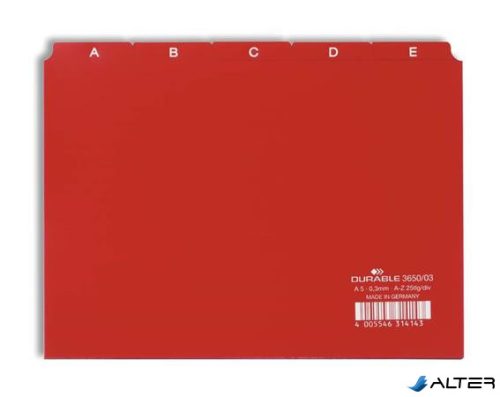 Regiszter, PP, A5, 25 részes, A-Z, DURABLE, piros