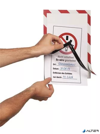 Infokeret, A4, öntapadó háttal, DURABLE "DURAFRAME SECURITY", piros-fehér