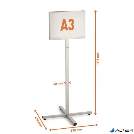 Padlóállvány, kültéri, A3, DURABLE "INFO STAND", antracit-szürke
