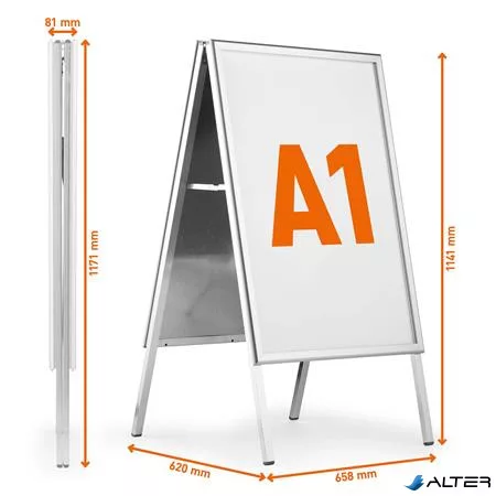 Megállító tábla, poszteres, A1, DURABLE "Fold Outdoor", ezüst