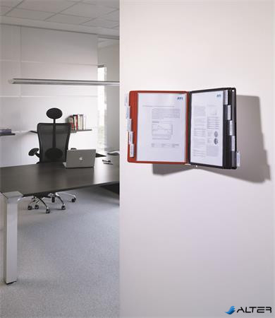 Bemutatótábla tartó, fali, 10 db bemutatótáblával, DURABLE "SHERPA WALL", piros