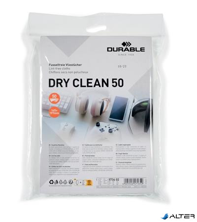 Tisztítókendő, képernyőhöz, 50 db, DURABLE "DRY CLEAN 50", fehér