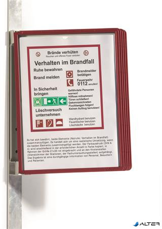 Bemutatótábla tartó, fali, mágneses, 5 db bemutatótáblával, DURABLE "VARIO® 5 MAGNET", piros