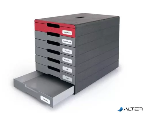 Irattároló, műanyag, 7 fiókos, DURABLE 'Idealbox pro 7', piros