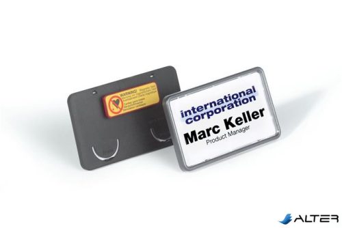 Névkitűző, mágnessel, 75x40 mm, DURABLE, fekete