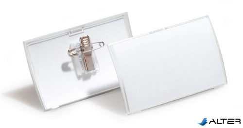 Névkitűző, csíptetővel és tűvel, PP, 40x75 mm, DURABLE "CLICK FOLD"
