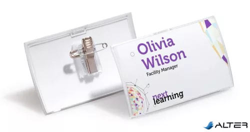 Névkitűző, csíptetővel és tűvel, PP, 40x75 mm, DURABLE 'CLICK FOLD'