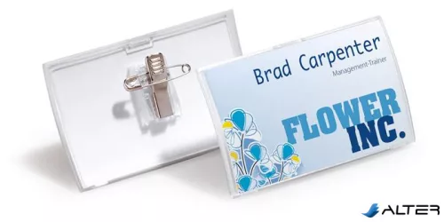Névkitűző, csíptetővel és tűvel, PP, 54x90 mm, DURABLE "CLICK FOLD"