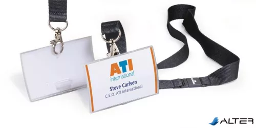 Névkitűző, nyakbaakasztóval, 54x90 mm, DURABLE 'CLICK FOLD', áttetsző