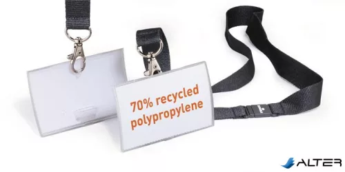 Névkitűző, nyakbaakasztóval, 54x90 mm, DURABLE 'CLICK FOLD', áttetsző