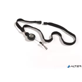   Azonosítókártya-tartó, kihúzható, karabineres, fekete nyakba akasztóval, DURABLE