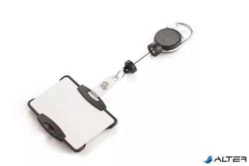 Azonosítókártya-tartó, kihúzható, karabineres, DURABLE "Extra strong", kártyatartóval, fekete