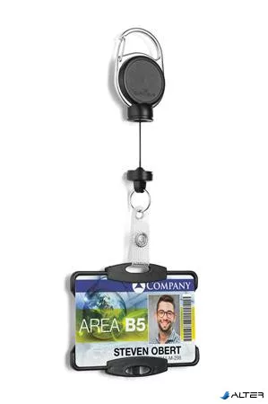 Azonosítókártya-tartó, kihúzható, karabineres, DURABLE "Extra strong", kártyatartóval, fekete