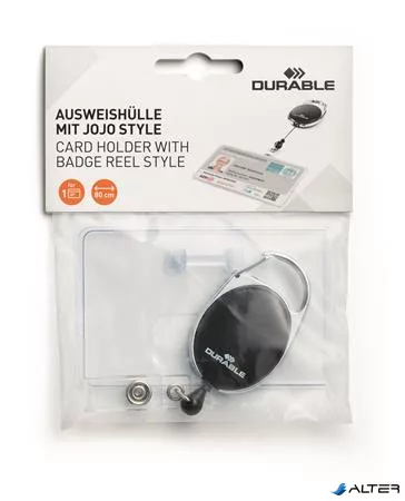 Azonosítókártya-tartó, kihúzható, karabineres, DURABLE "Style", fekete