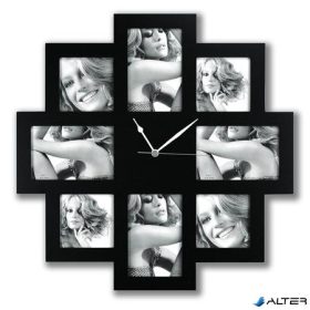   Képkeret, galéria, műanyag, 4 db 10x15 cm, 4 db 10x10 cm, órával, 'Zep Taranto', fekete