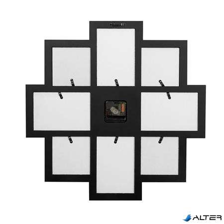 Képkeret, galéria, műanyag, 4 db 10x15 cm, 4 db 10x10 cm, órával, 'Zep Taranto', fekete