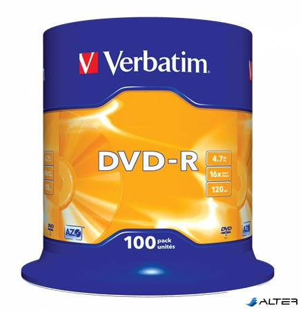 DVD-R lemez, AZO, 4,7GB, 16x, 100 db, hengeren, VERBATIM