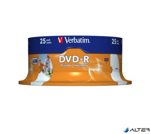DVD-R lemez, nyomtatható, matt, ID, 4,7GB, 16x, 25 db, hengeren, VERBATIM