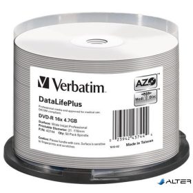   DVD-R lemez, nyomtatható, matt, no-ID, 4,7GB, 16x, 50 db, hengeren, VERBATIM