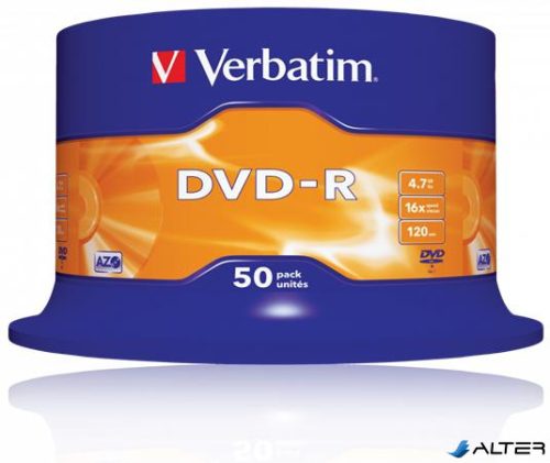DVD-R lemez, AZO, 4,7GB, 16x, 50 db, hengeren, VERBATIM