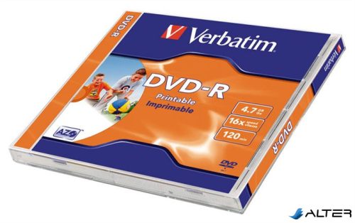 DVD-R lemez, nyomtatható, matt, ID, 4,7GB, 16x, 1 db, normál tok, VERBATIM
