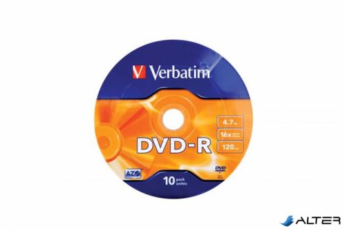 DVD-R lemez, 4,7GB, 16x, 10 db, zsugor csomagolás, VERBATIM
