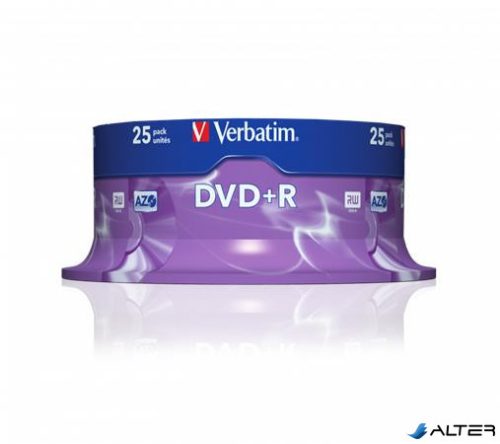 DVD+R lemez, AZO, 4,7GB, 16x, 25 db, hengeren, VERBATIM