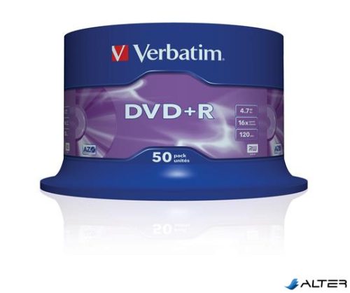 DVD+R lemez, AZO, 4,7GB, 16x, 50 db, hengeren, VERBATIM