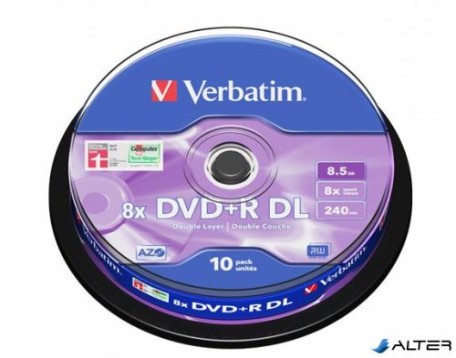 DVD+R lemez, kétrétegű, 8,5GB, 8x, 10 db, hengeren, VERBATIM "Double Layer"