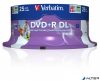 DVD+R lemez, kétrétegű, nyomtatható, no-ID, 8,5GB, 8x, 25 db, hengeren, VERBATIM "Double Layer"