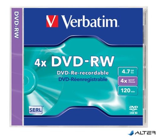 DVD-RW lemez, újraírható, 4,7GB, 4x, 1 db, normál tok, VERBATIM