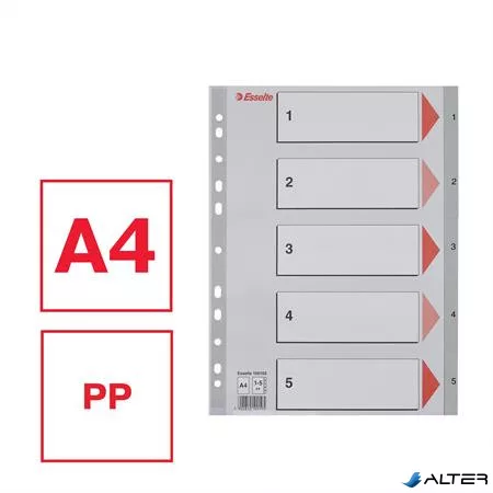 Regiszter, műanyag, A4, 1-5, ESSELTE, szürke