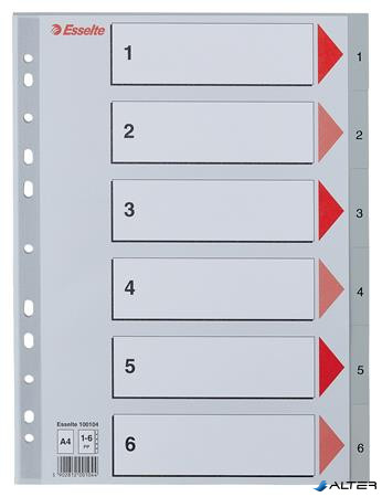 Regiszter, műanyag, A4, 1-6, ESSELTE, szürke