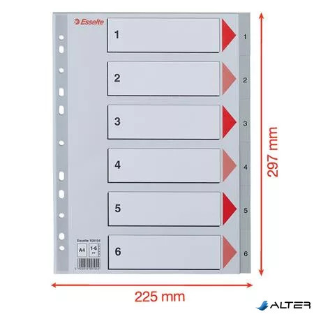 Regiszter, műanyag, A4, 1-6, ESSELTE, szürke