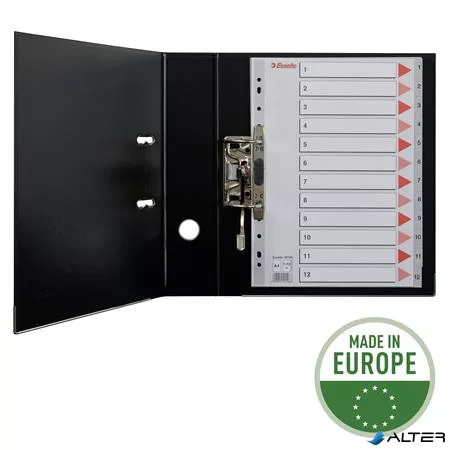 Regiszter, műanyag, A4, 1-12, ESSELTE, szürke