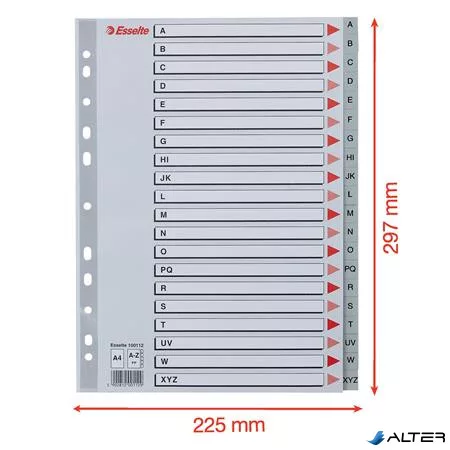 Regiszter, műanyag, A4, A-Z, ESSELTE, szürke