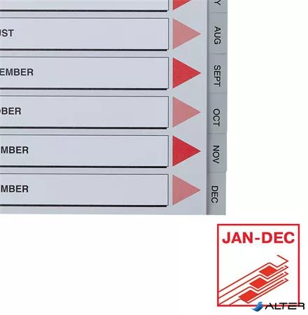 Regiszter, műanyag, A4, Jan-Dec, ESSELTE, szürke