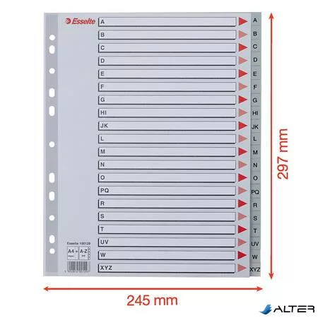 Regiszter, műanyag, A4 Maxi, A-Z, ESSELTE, szürke