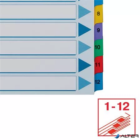 Regiszter, karton, A4, 1-12, ESSELTE "Mylar"